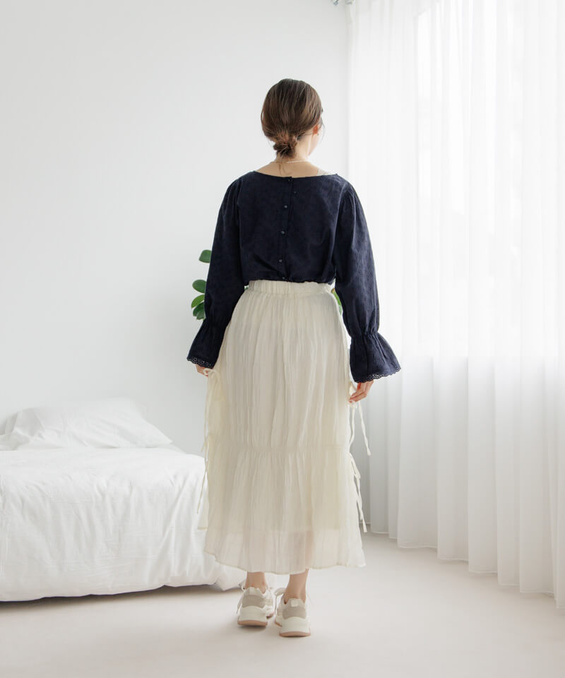 オブリ obli 立体フラワーバックリボンスカート コットンイエローフラワースカート | BOTTOMS | OBLI
