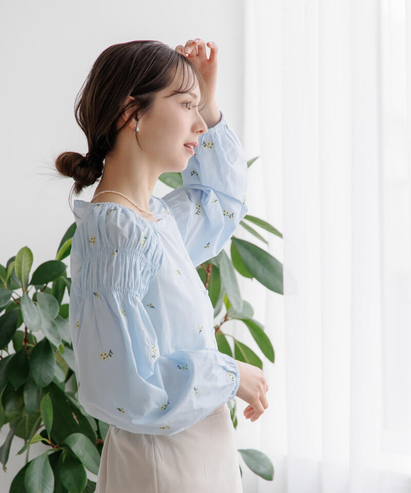 Flower Embroidery 2-Way Chiffon Blouse – axes femme from JAPAN
