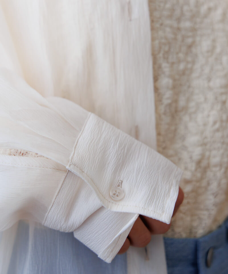 シャツ+ブラウス(長袖+七分) Flower Embroidered Sheer Design Shirt シャツ ブラウス レディース 七分袖 夏 五分袖 ロング丈 花柄 総柄