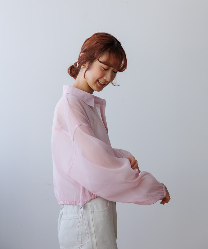 ブラウス シャツ 襟付きフラワーシアーショート丈シャツ レディース flower（ファッション） ブラウス シャツ ショートシアーシャツ