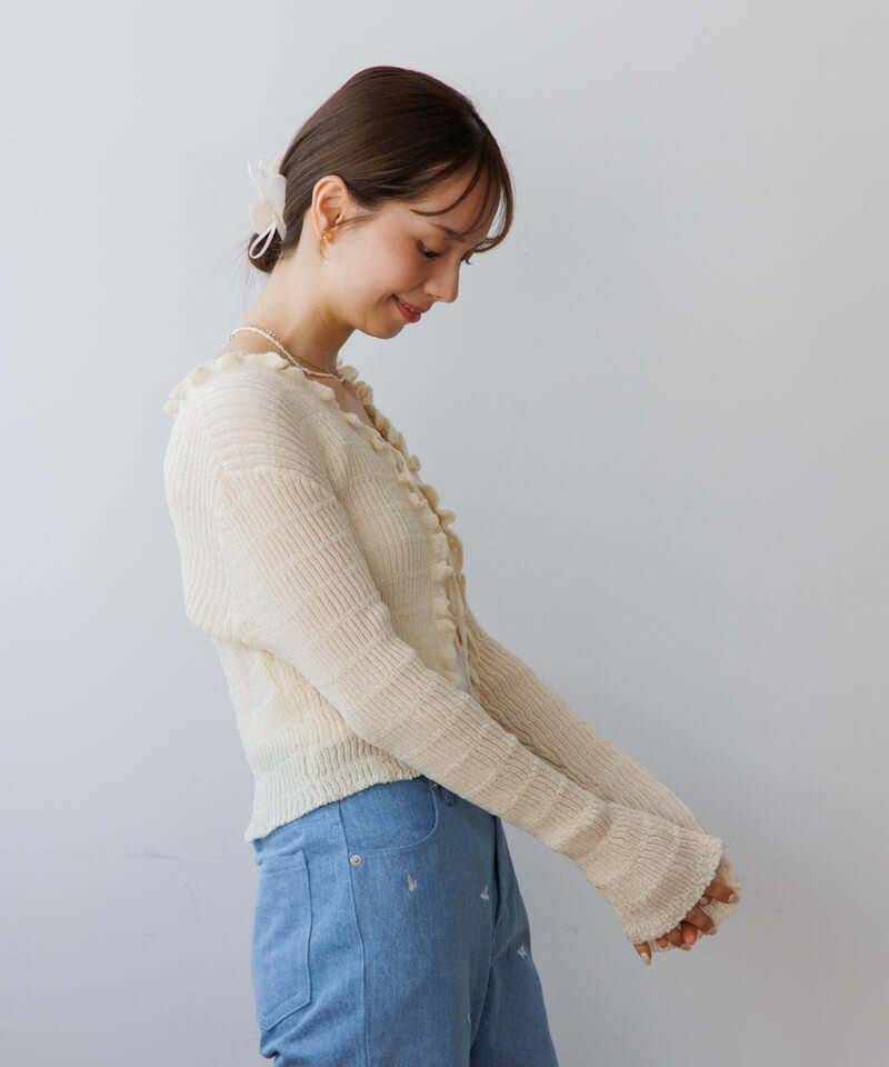 flowerカーディガン☻ RODEO CROWNS WIDE BOWL | クロシェフラワー半袖ニットカーディガン
