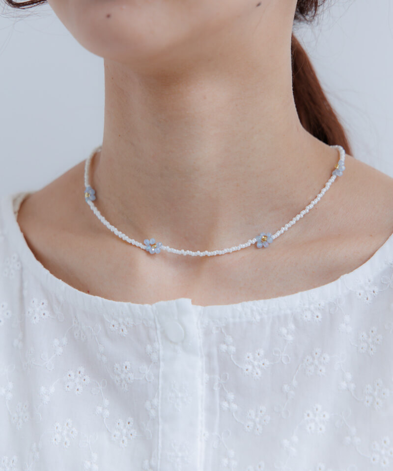 フラワー　パール　ビーズ　デザイン　ネックレス　silver 約42cm ≪OUTLET≫フラワーパールビーズネックレス(シルバー): ALL