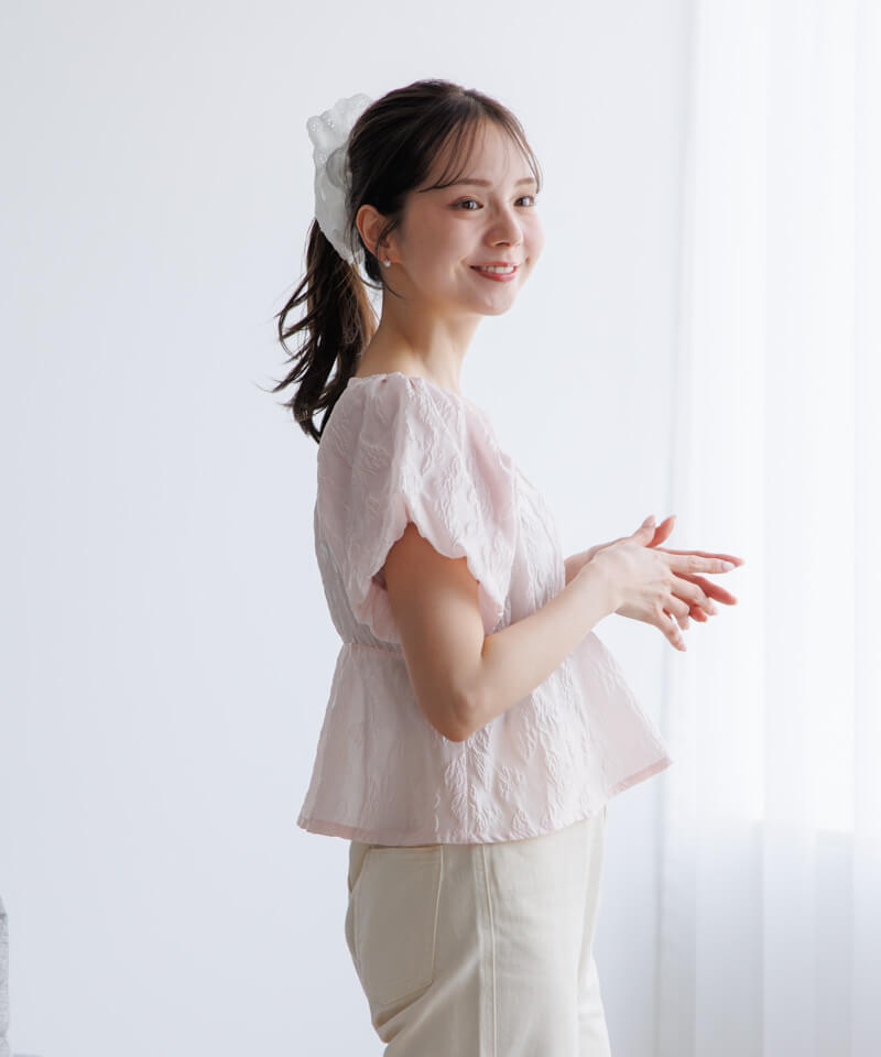 フラワー　シアーパピヨンブラウス　ブルー flower（フラワー）の「シアーパピヨンブラウス（シャツ