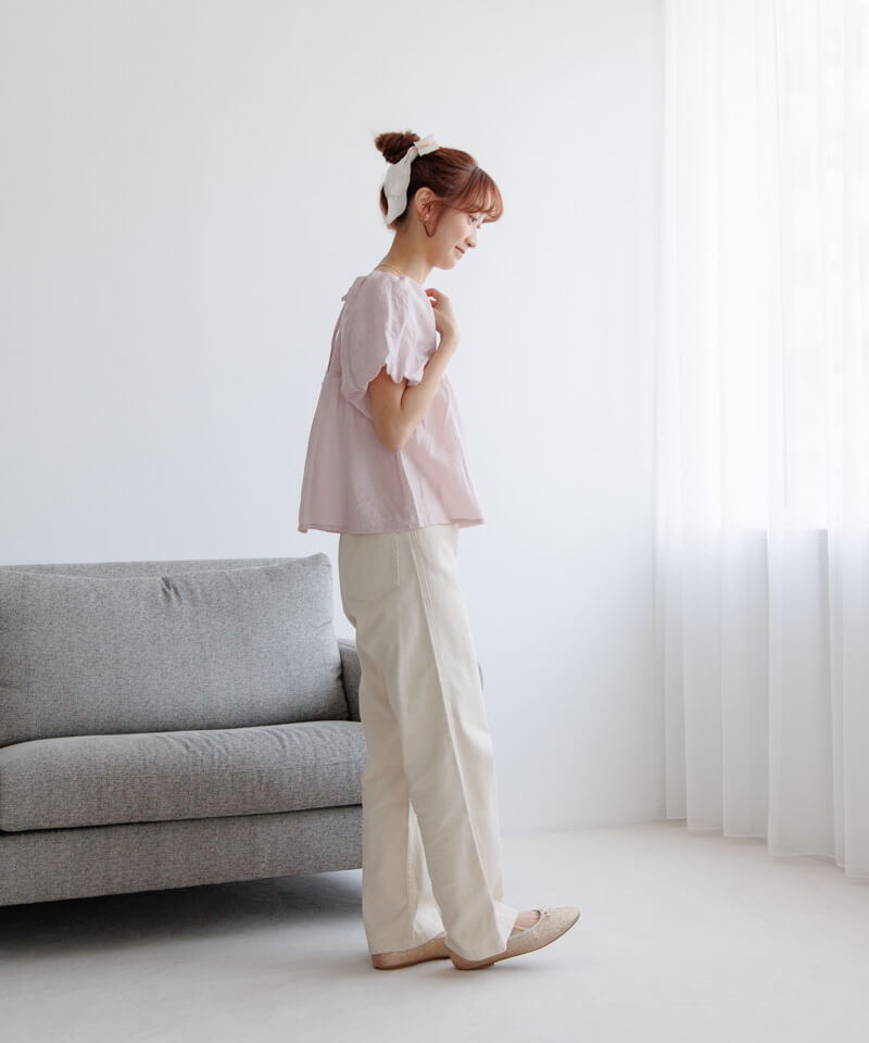 美品♡パフスリーブ　cottonデザインショートブラウス　ブルー 20%OFF】windy puff blouse～ｳｨﾝﾃﾞｨｰﾊﾟﾌﾌﾞﾗｳｽ | flower