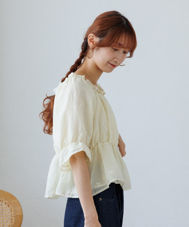 30%OFF】pearly ribbon blouse～ﾊﾟｰﾘｰﾘﾎﾞﾝﾌﾞﾗｳｽ | flower