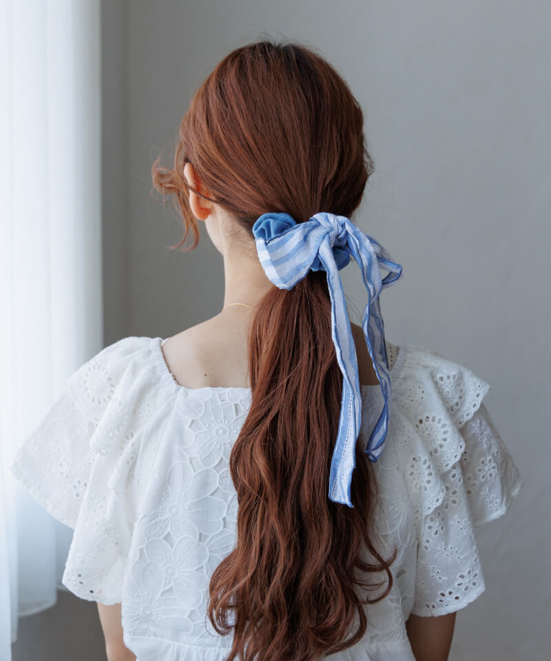 リボン　ヘアゴム♡riana ribbon♡ストライプ×フラワー♡ハンドメイド stripe ribbon gomme～ｽﾄﾗｲﾌﾟﾘﾎﾞﾝｺﾞﾑ | flower／フラワー公式通販