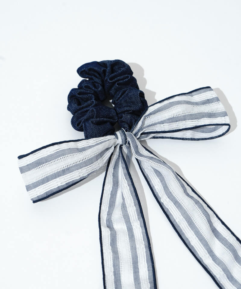 【ネイビー×ホワイト】ラインリボン♡ヘアゴム ネイビー×ホワイト】ラインリボン♡ヘアゴム