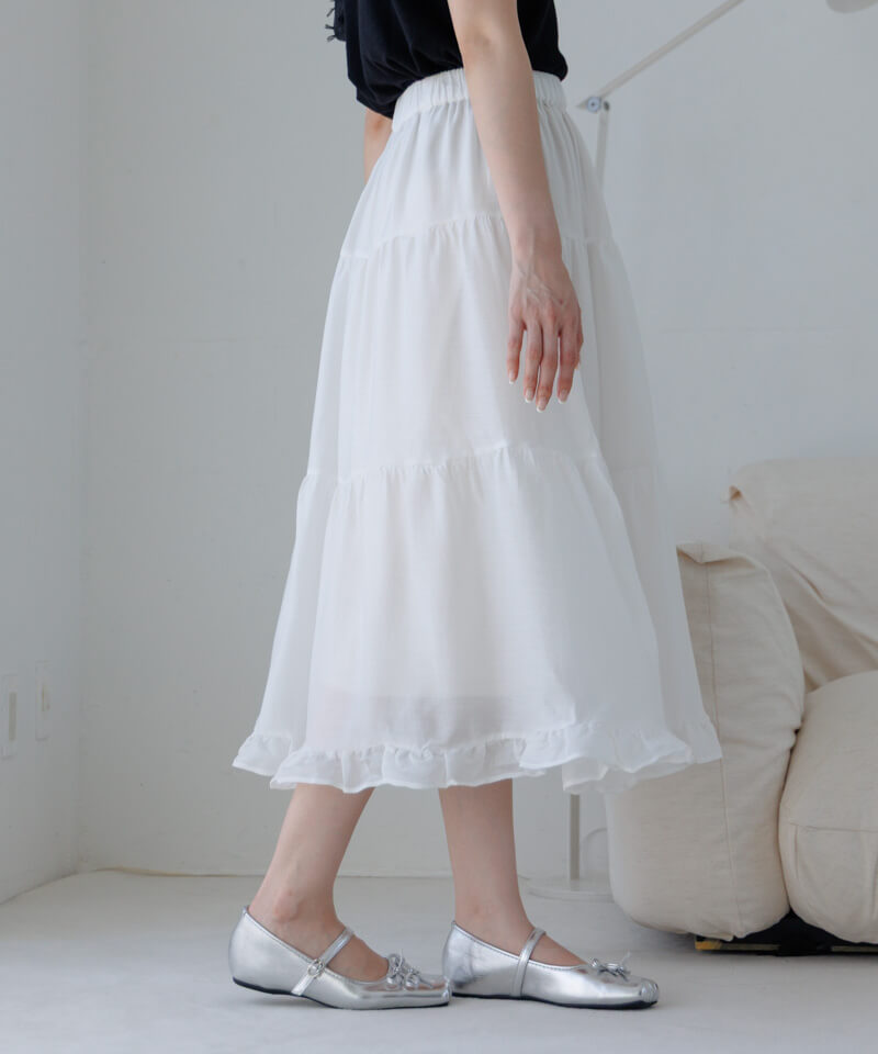 30%OFF】glossy tiered skirt～ｸﾞﾛｯｼｰﾃｨｱｰﾄﾞｽｶｰﾄ | flower／フラワー