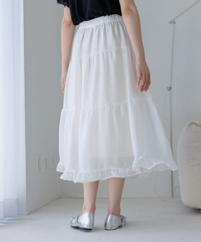 30%OFF】glossy tiered skirt～ｸﾞﾛｯｼｰﾃｨｱｰﾄﾞｽｶｰﾄ | flower／フラワー