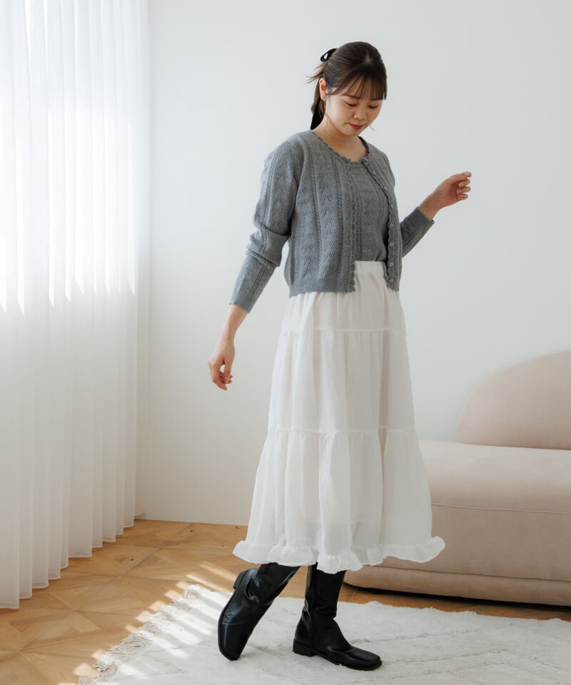 30%OFF】glossy tiered skirt～ｸﾞﾛｯｼｰﾃｨｱｰﾄﾞｽｶｰﾄ | flower／フラワー