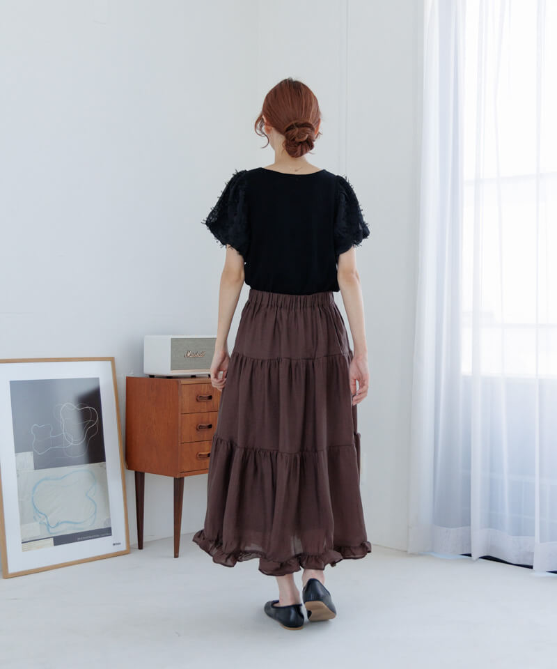 30%OFF】glossy tiered skirt～ｸﾞﾛｯｼｰﾃｨｱｰﾄﾞｽｶｰﾄ | flower／フラワー