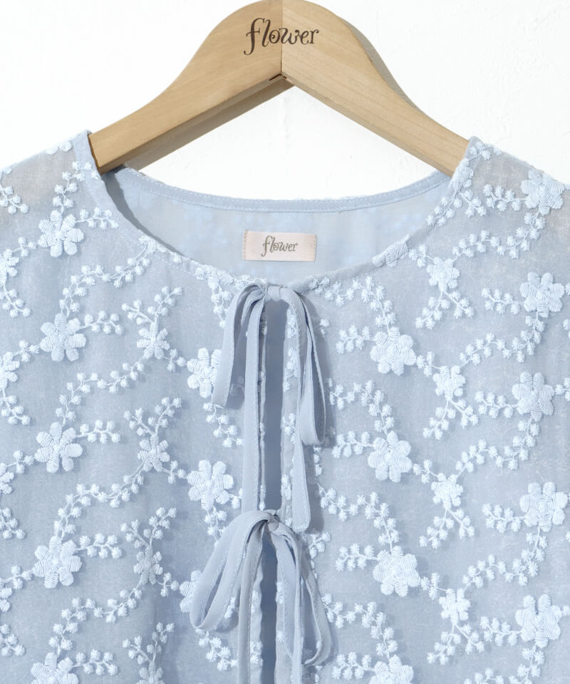 トップス andmary Flower ribbon tops blue andmary Flower ribbon tops blue - メルカリ