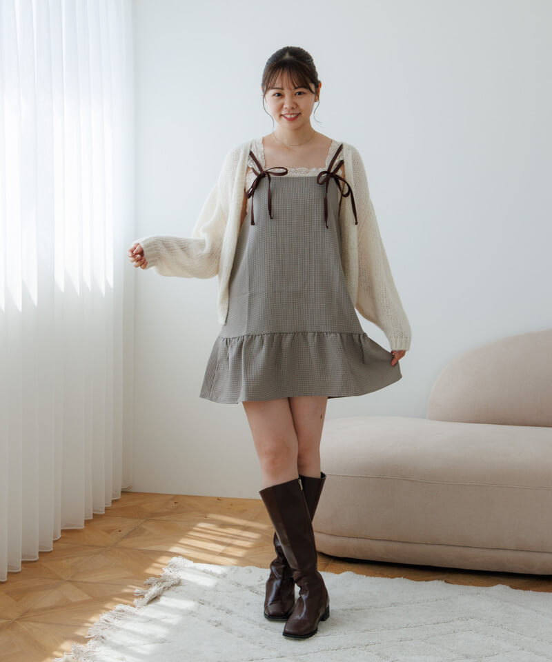 ワンピース theredthread layered dress bug check THEREDTHREAD / ザレッドスレッド】S layered dress bug check