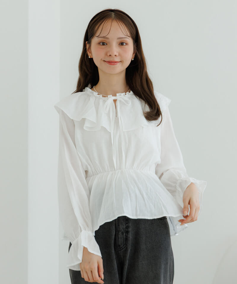 Luuu ハンドメイド repoブラウス pearl ruffled blouse～ﾊﾟｰﾙﾗｯﾌﾙﾄﾞﾌﾞﾗｳｽ | flower／フラワー公式通販