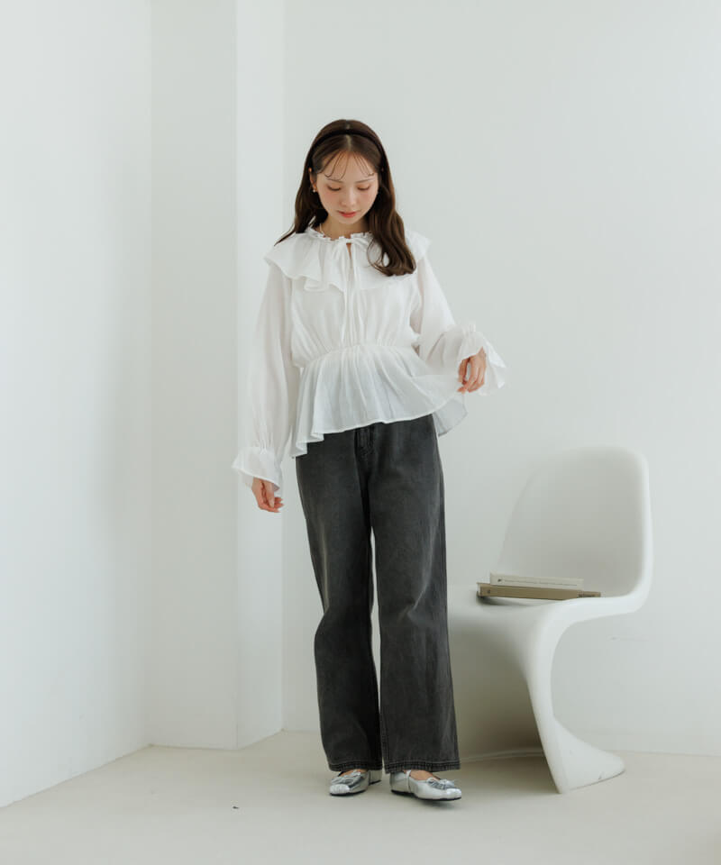 40%OFF】pearl ruffled blouse～ﾊﾟｰﾙﾗｯﾌﾙﾄﾞﾌﾞﾗｳｽ | flower／フラワー