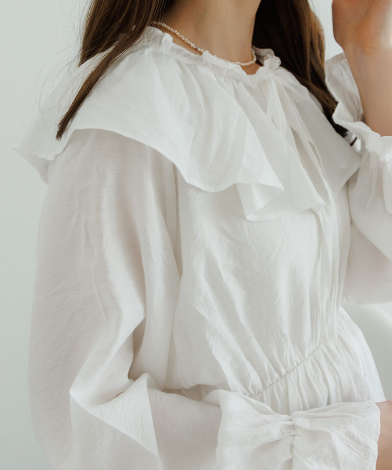 Luuu ハンドメイド repoブラウス pearl ruffled blouse～ﾊﾟｰﾙﾗｯﾌﾙﾄﾞﾌﾞﾗｳｽ | flower／フラワー公式通販