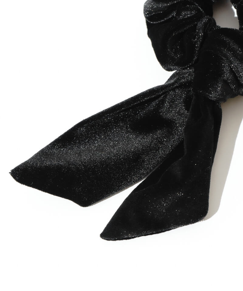 ⭐︎美品⭐︎ OHGA サテンリボン付き ベロアミュール ブラック　Mサイズ 38mm幅 サテン ゴールドダマスク 箔押し リボン 黒 白 | Ile des