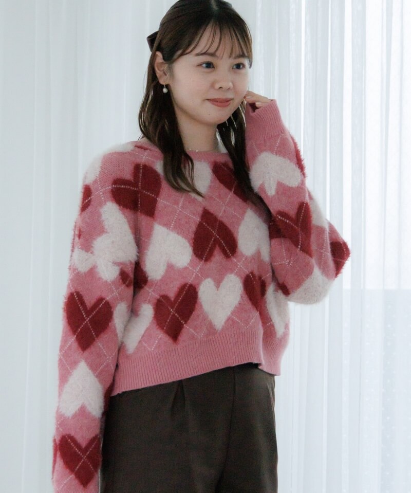 ✴︎Aki✴︎ heart argyle knit～ﾊｰﾄｱｰｶﾞｲﾙﾆｯﾄ | flower／フラワー公式通販