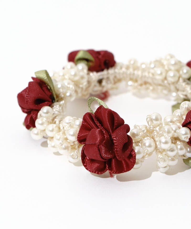 ジャラジャラヘアゴム  ♡上品なピンクベージュとローズ♡ pearly rose gomme～ﾊﾟｰﾘｰﾛｰｽﾞｺﾞﾑ | flower／フラワー公式通販