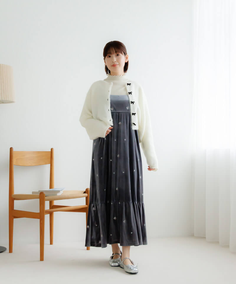 20%OFF】velour embroidery onepiece～ﾍﾞﾛｱｴﾝﾌﾞﾛｲﾀﾞﾘｰﾜﾝﾋﾟｰｽ | flower