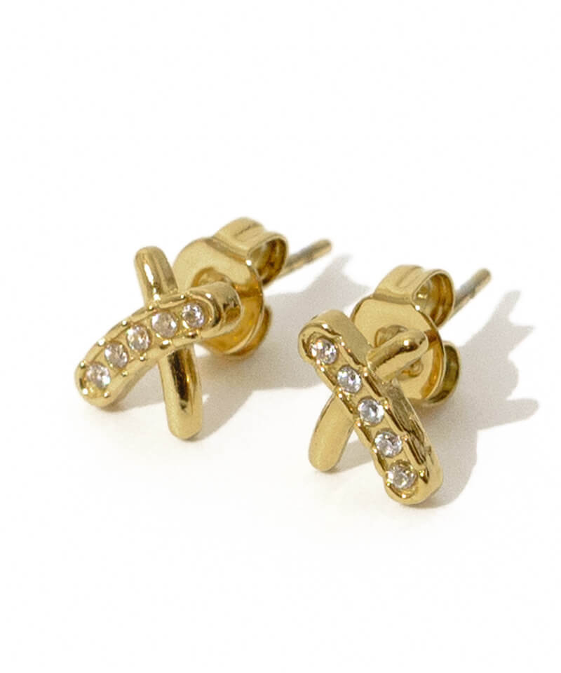ゴールド フローラルクロス ピアス(片耳用) 楽天市場】【片耳販売】 クロスピアス K18 スタッドピアス 金属