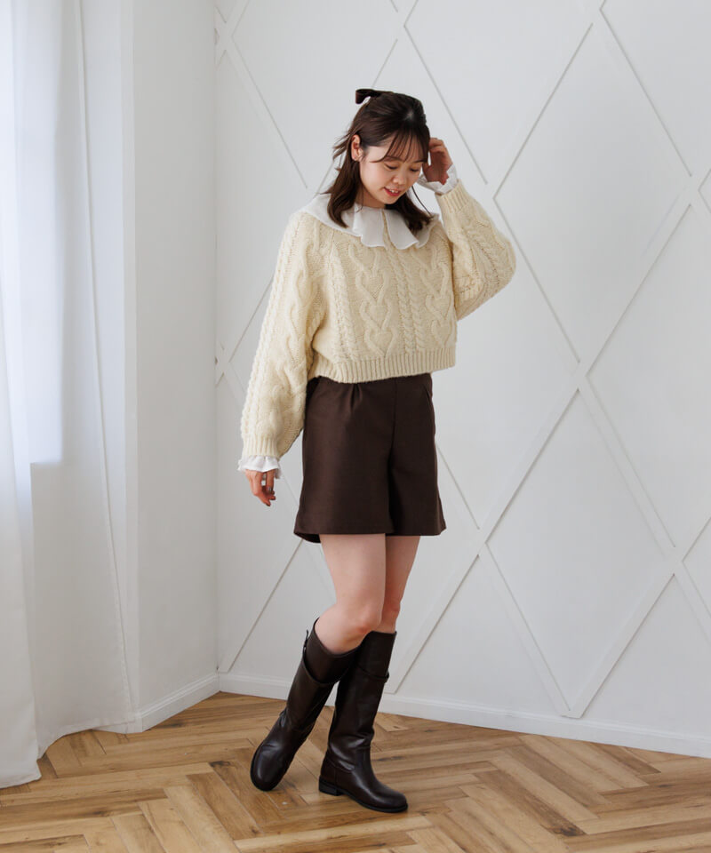 ポンポンアランニット セットアップ メランジヤーンニットセットアップ