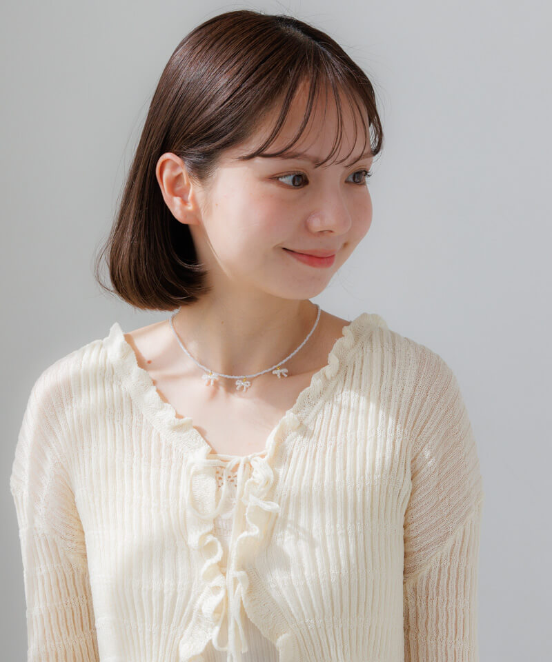 dreamy ribbon beads necklace～ﾄﾞﾘｰﾐｰﾘﾎﾞﾝﾋﾞｰｽﾞﾈｯｸﾚｽ | flower