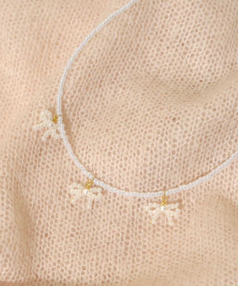 dreamy ribbon beads necklace～ﾄﾞﾘｰﾐｰﾘﾎﾞﾝﾋﾞｰｽﾞﾈｯｸﾚｽ | flower