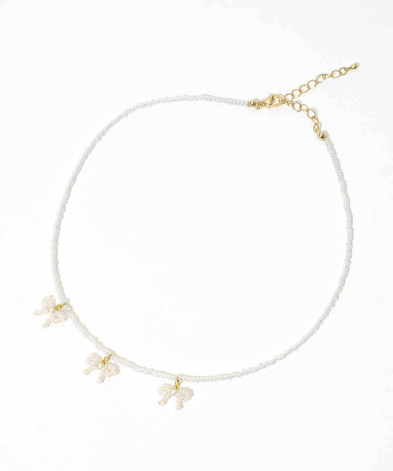 dreamy ribbon beads necklace～ﾄﾞﾘｰﾐｰﾘﾎﾞﾝﾋﾞｰｽﾞﾈｯｸﾚｽ | flower