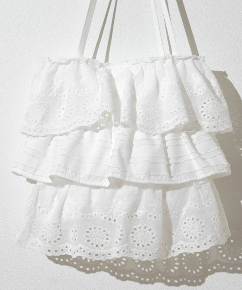 Antique フリル付きホワイトコットンバッグ cotton frill bag～ｺｯﾄﾝﾌﾘﾙﾊﾞｯｸﾞ | flower／フラワー公式通販