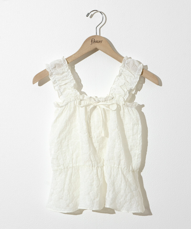 20%OFF】shirring frill bustier～ｼｬｰﾘﾝｸﾞﾌﾘﾙﾋﾞｽﾁｪ | flower／フラワー