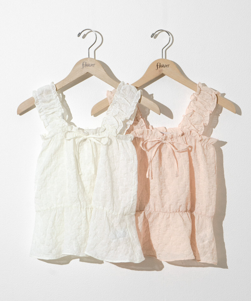 20%OFF】shirring frill bustier～ｼｬｰﾘﾝｸﾞﾌﾘﾙﾋﾞｽﾁｪ | flower／フラワー