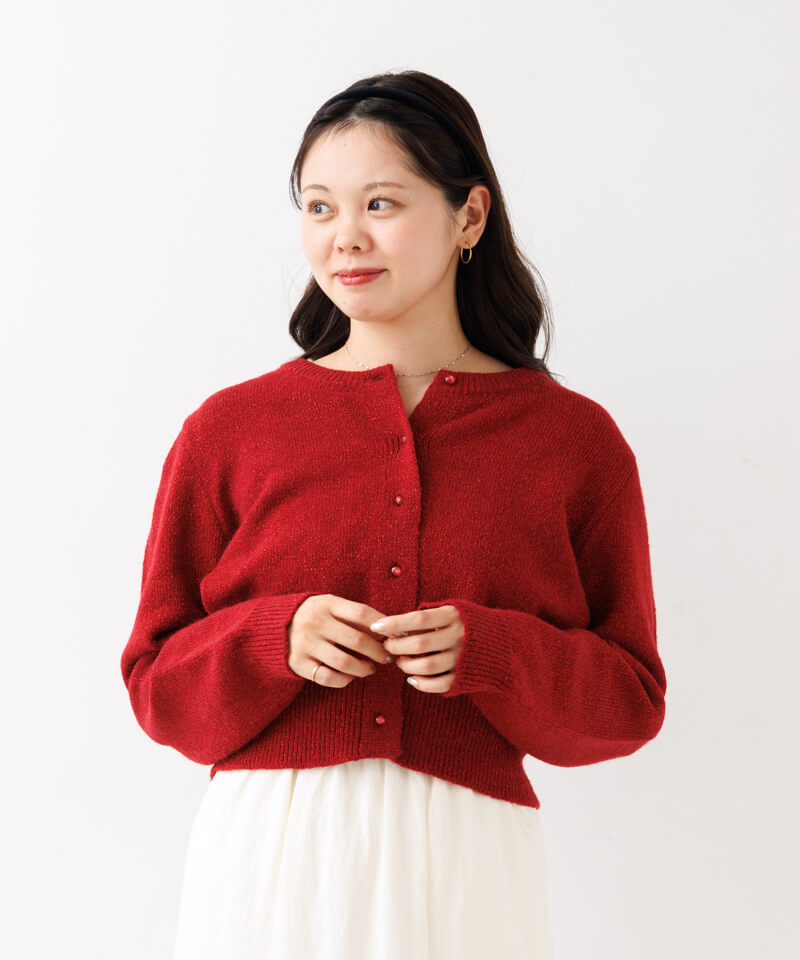 shine knit cardigan シャインニットカーディガン 着用イメージ