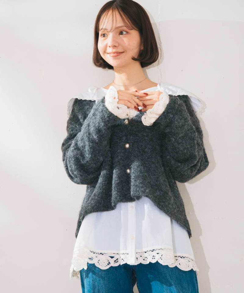 pearl fluffy cardigan パールフラッフィーカーディガン 着用イメージ